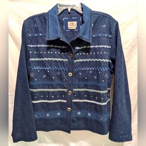 Koret City Blues Embroidered Denim Jacket Blazer 1990's Vintage Boho Cottagecore